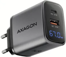 Photo de Chargeur secteur Axagon avec écran ACU-PQ67D 1x USB-A + 1x USB-C 67W (Gris)