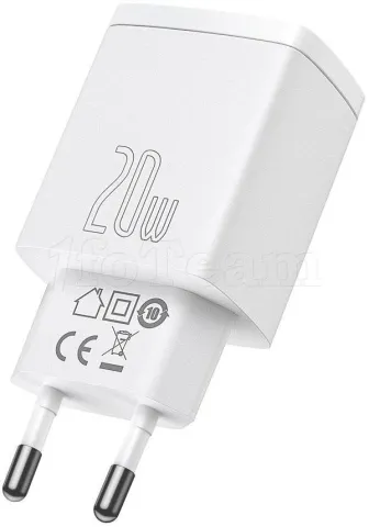 Photo de Chargeur secteur Baseus Compact 1x port USB-A + 1x port USB-C 20W (Blanc)