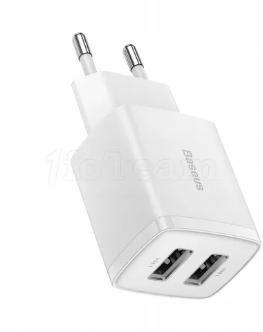 Photo de Chargeur secteur Baseus Compact 2x ports USB-A 10,5W (Blanc)
