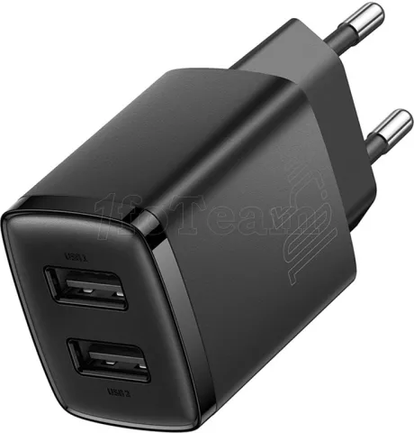 Photo de Chargeur secteur Baseus Compact 2x ports USB-A 10,5W (Noir)