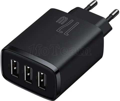 Photo de Chargeur secteur Baseus Compact 3x ports USB-A 17W (Noir)