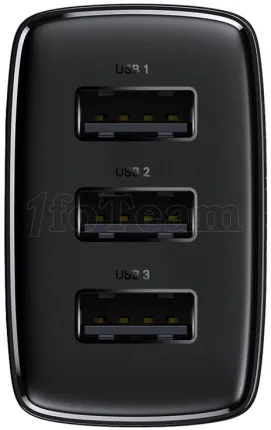 Photo de Chargeur secteur Baseus Compact 3x ports USB-A 17W (Noir)