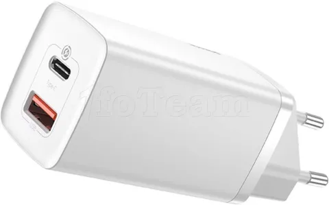 Photo de Chargeur secteur Baseus GaN2 Lite 1x port USB-A + 1x port USB-C 65W (Blanc)