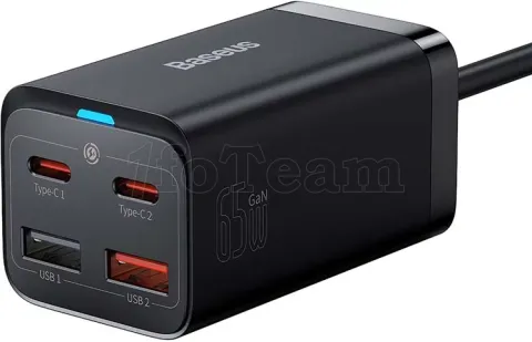 Photo de Chargeur secteur Baseus GaN3 Pro 2x ports USB-A + 2x ports USB-C 65W (Noir)