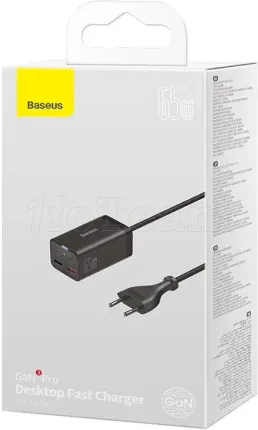 Photo de Chargeur secteur Baseus GaN3 Pro 2x ports USB-A + 2x ports USB-C 65W (Noir)