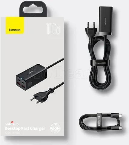 Photo de Chargeur secteur Baseus Rapid 2x ports USB-A + 2x port USB-C 100W (Noir)