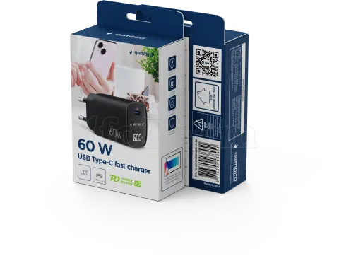 Photo de Chargeur secteur Gembird LCD 1x USB-C 60W (Noir)