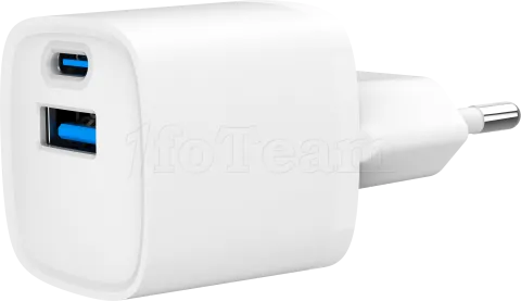 Photo de Chargeur secteur Gembird Mini - 1x USB-C + 1x USB-A 20W (Blanc)