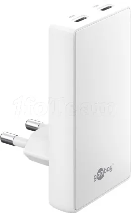 Photo de Chargeur secteur Goobay Fast Charger 90° Flat 2x USB-C 45W (Blanc)