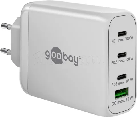 Photo de Chargeur secteur Goobay Multiport GaN 1x ports USB-A + 3x ports USB-C 100W (Blanc)