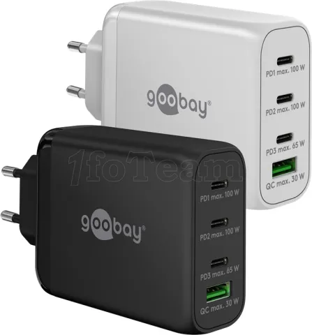 Photo de Chargeur secteur Goobay Multiport GaN 1x ports USB-A + 3x ports USB-C 100W (Noir)