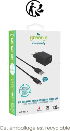 Photo de Chargeur secteur Green_e 1 port USB-C 12W avec cable 1,3m (Noir)