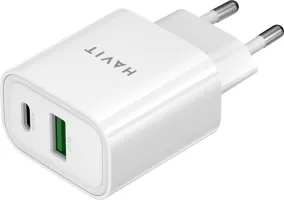 Photo de Chargeur secteur Havit - 1x USB-A + 1x USB-C 20W (Blanc)