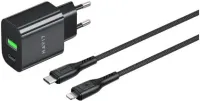 Photo de Chargeur secteur Havit ST925 - 1x USB-C + 1x USB-A 20W avec câble Lightning (Noir)