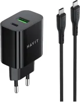 Photo de Chargeur secteur Havit ST926 - 1x USB-C + 1x USB-A 60W avec câble USB-C (Noir)