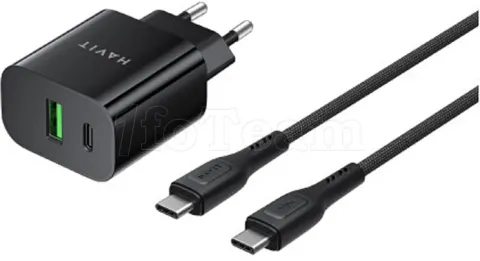 Photo de Chargeur secteur Havit ST926 - 1x USB-C + 1x USB-A 60W avec câble USB-C (Noir)