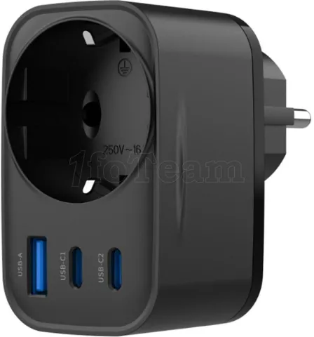 Photo de Chargeur secteur Havit UC142 - 2x USB-C + 1x USB-A + Prise FR (Noir)