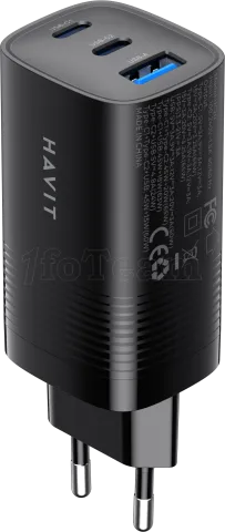 Photo de Chargeur secteur Havit UC20 - 2x USB-C + 1x USB-A 65W (Noir)
