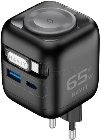 Photo de Chargeur secteur Havit UC252 - 1x USB-C + 1x USB-A 65W avec câble USB-C (Noir)