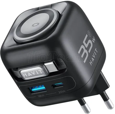 Photo de Chargeur secteur Havit UC253 - 1x USB-A + 1x USB-C 35W avec câble USB-C (Noir)