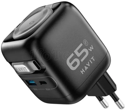 Photo de Chargeur secteur Havit UC253 - 1x USB-A + 1x USB-C 65W avec câble USB-C (Noir)
