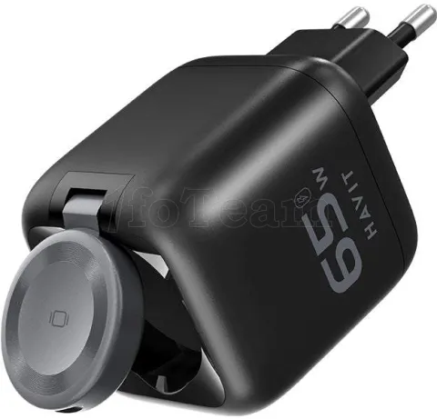 Photo de Chargeur secteur Havit UC253 - 1x USB-A + 1x USB-C 65W avec câble USB-C (Noir)