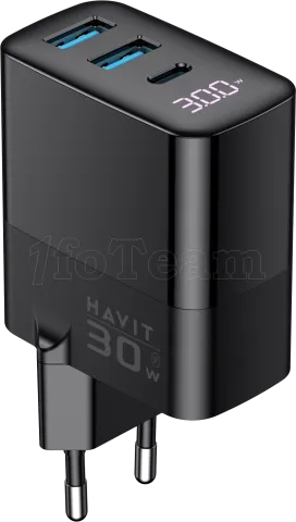 Photo de Chargeur secteur Havit UCLE001 - 1x USB-C + 2x USB-A 30W (Noir)