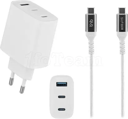 Photo de Chargeur secteur iClick GaN 1x USB-A + 2x USB-C 65W (Blanc)