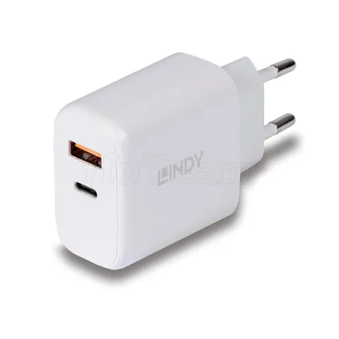 Photo de Chargeur secteur Lindy 1xUSB A & 1x USB C 30W (Noir)
