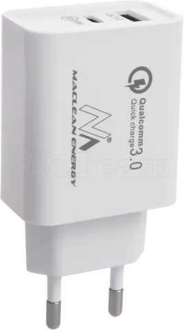 Photo de Chargeur secteur Maclean 1x port USB-A + 1x port USB-C 20W (Blanc)