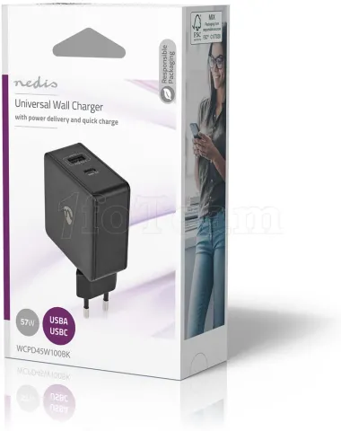 Photo de Chargeur secteur Nedis 1 port USB-A + 1 port USB-C 45W (Noir)