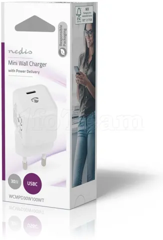 Photo de Chargeur secteur Nedis 1 port USB-C 30W (Blanc)