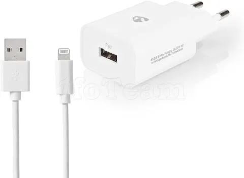 Photo de Chargeur secteur Nedis 1 port USB + cable USB vers Lightning (Blanc)