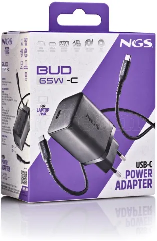 Photo de Chargeur secteur NGS Bud 1x USB-C 65W (Noir)