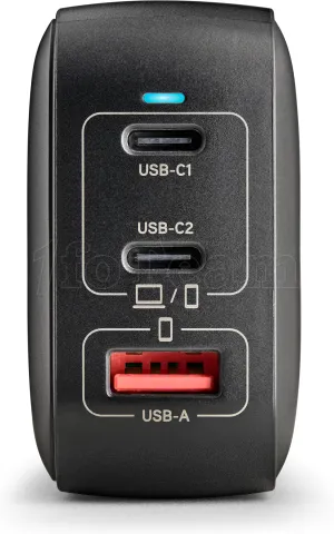 Photo de Chargeur secteur NGS Bud Tiny 2x USB-C + 1x USB-A 100W (Noir)