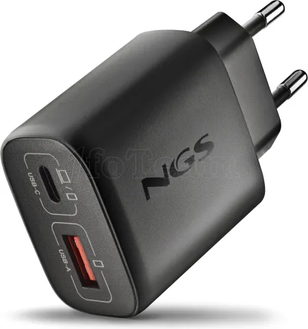 Photo de Chargeur secteur NGS Eon 1x port USB-A + 1x port USB-C 45W (Noir)
