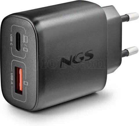 Photo de Chargeur secteur NGS Eon 1x port USB-A + 1x port USB-C 45W (Noir)