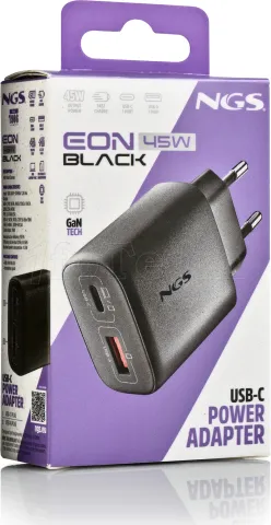 Photo de Chargeur secteur NGS Eon 1x port USB-A + 1x port USB-C 45W (Noir)