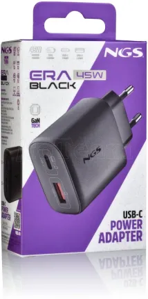 Photo de Chargeur secteur NGS Era 1x USB-C + 1x USB-A 45W (Noir)