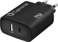 Photo de Chargeur secteur Tiemme 1 port USB-A + 1 port USB-C 38W (Noir)