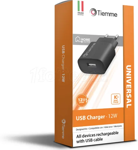 Photo de Chargeur secteur Tiemme 1 port USB-A 12W (Noir)