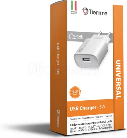 Photo de Chargeur secteur Tiemme 1 port USB-A 5W (Blanc)