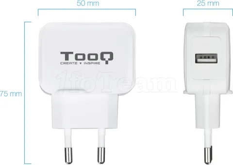 Photo de Chargeur secteur TooQ 1 port USB 12W (Blanc)