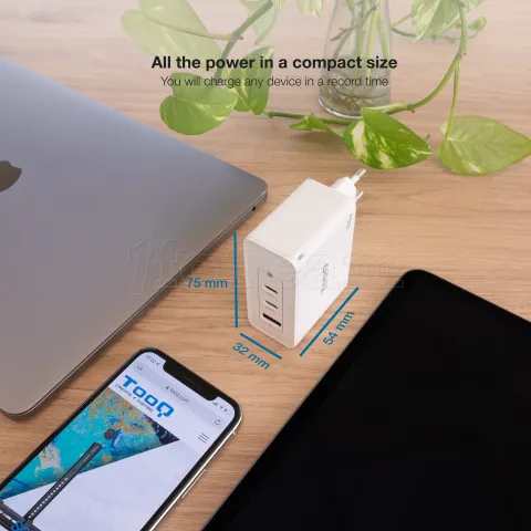 Photo de Chargeur secteur TooQ 1x port USB-A + 2x ports USB-C 100W (Blanc)