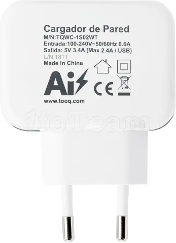 Photo de Chargeur secteur TooQ 2 port USB-A 17W (Blanc)