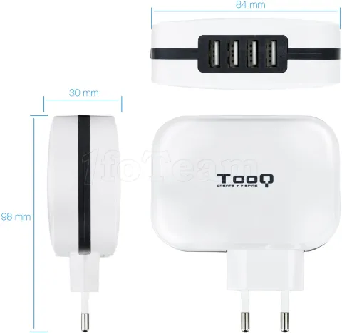 Photo de Chargeur secteur TooQ 4 port USB-A 34W (Blanc)