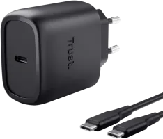 Photo de Chargeur secteur Trust Maxo 1x port USB-C - 45W- Cable 2m inclus (Noir)