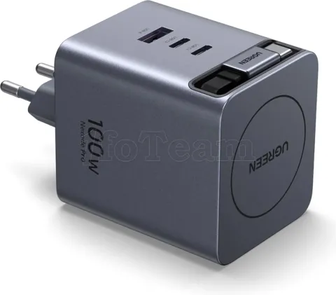 Photo de Chargeur secteur Ugreen 1x USB-A + 1xUSB-C + 1x USB-C rétractable 65W (Noir/Gris)