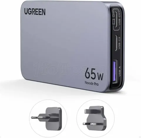 Photo de Chargeur secteur Ugreen Nexode Pro 1x USB-A + 2x USB-C 65W (Gris)