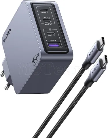 Photo de Chargeur secteur Ugreen Nexode Pro 1x USB-A + 3x USB-C 160W + cable USB-C (Gris)